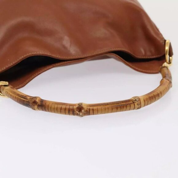 GUCCI Bamboo Hand Bag Suede Brown Gold 001 - Picture 4 of 16